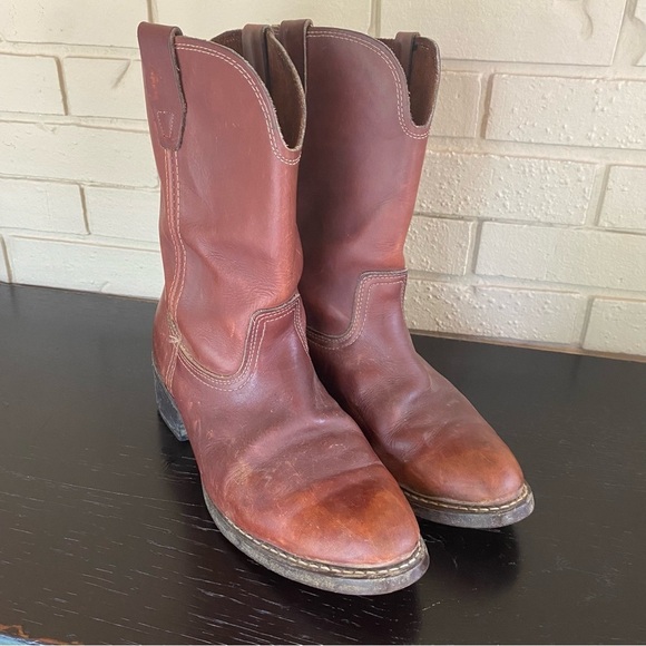 BILTRITE MENS SIZE 10.5 D VINTAGE BROWN LEATHER WORK BOOTS PULL ON WESTERN main image 4